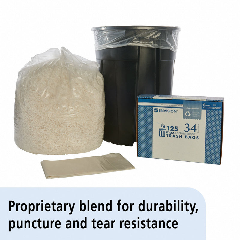AbilityOne Trash Bag, 34 gal., LLDPE, Flat Pack, Clear, PK 125 - 8105-01-150-6256