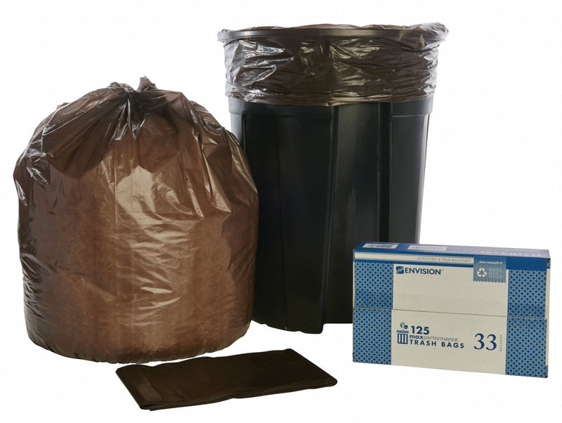 AbilityOne Trash Bag, 33 gal., LLDPE, Flat Pack, Brown, PK 125 - 8105-01-183-9769