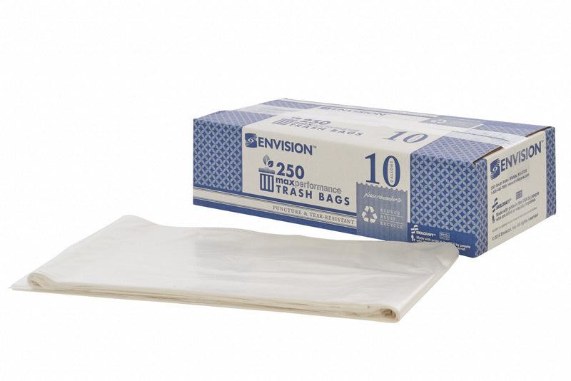 AbilityOne Trash Bag, 10 gal., LLDPE, Flat Pack, Clear, PK 250 - 8105-01-195-8730