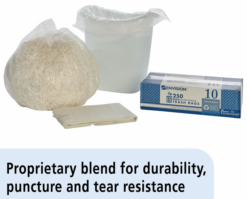 AbilityOne Trash Bag, 10 gal., LLDPE, Flat Pack, Clear, PK 250 - 8105-01-195-8730
