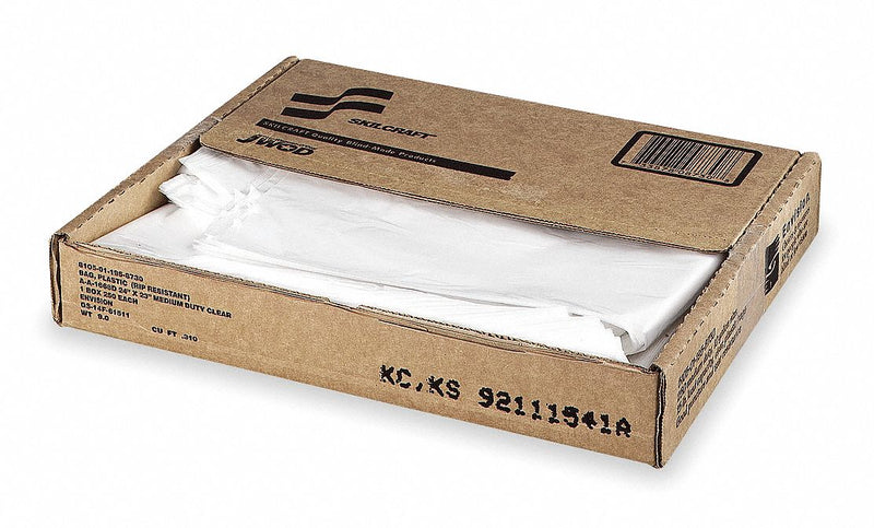 AbilityOne Trash Bag, 30 gal., HDPE, Flat Pack, Clear, PK 500 - 8105-01-517-1366