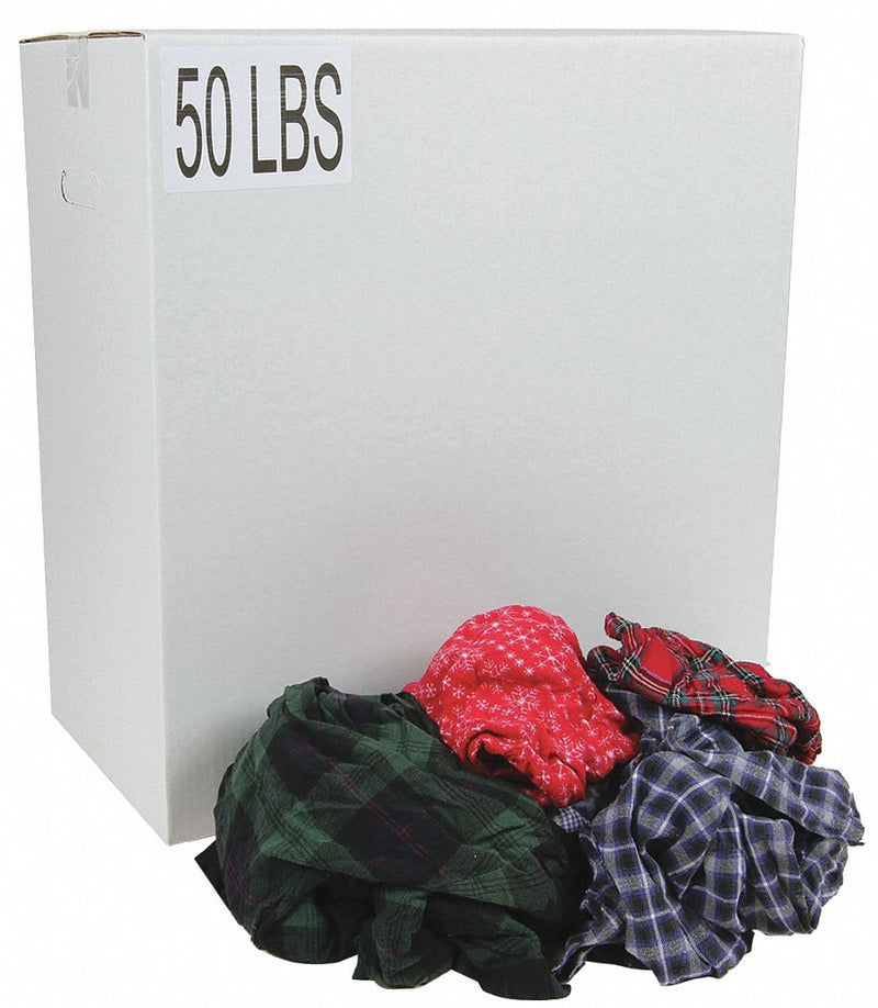 Top Brand Cloth Rag, Flannel, Assorted, Varies, 50 lb - G350050PC