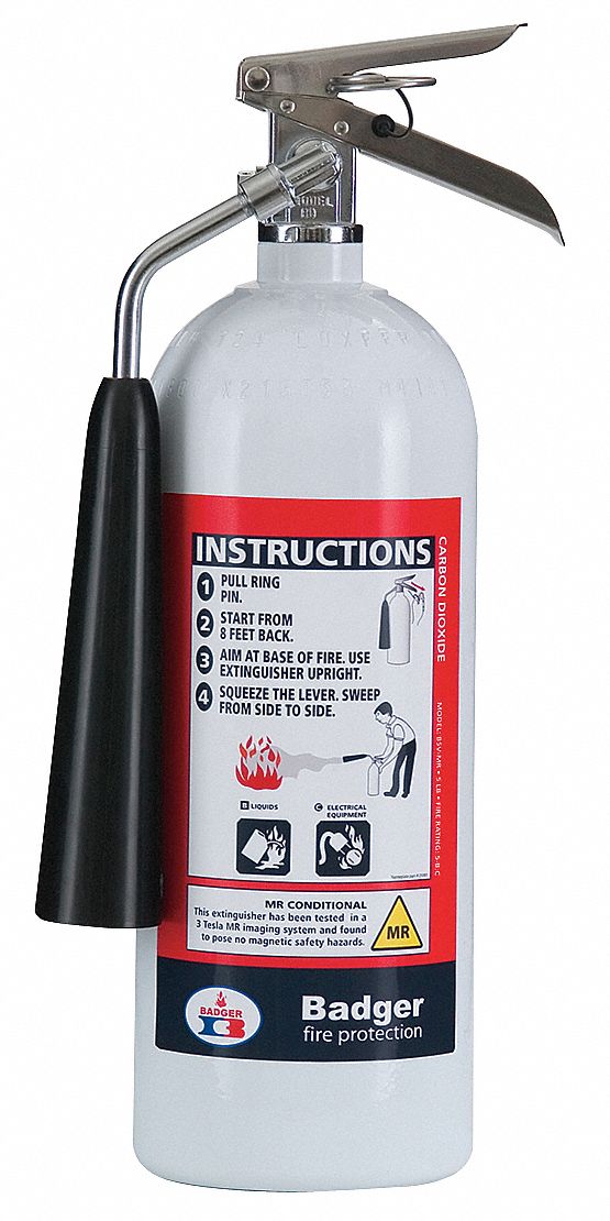 Badger Fire Extinguisher, Carbon Dioxide, Carbon Dioxide, 5 lb, 5B:C UL Rating - B5V-1MR