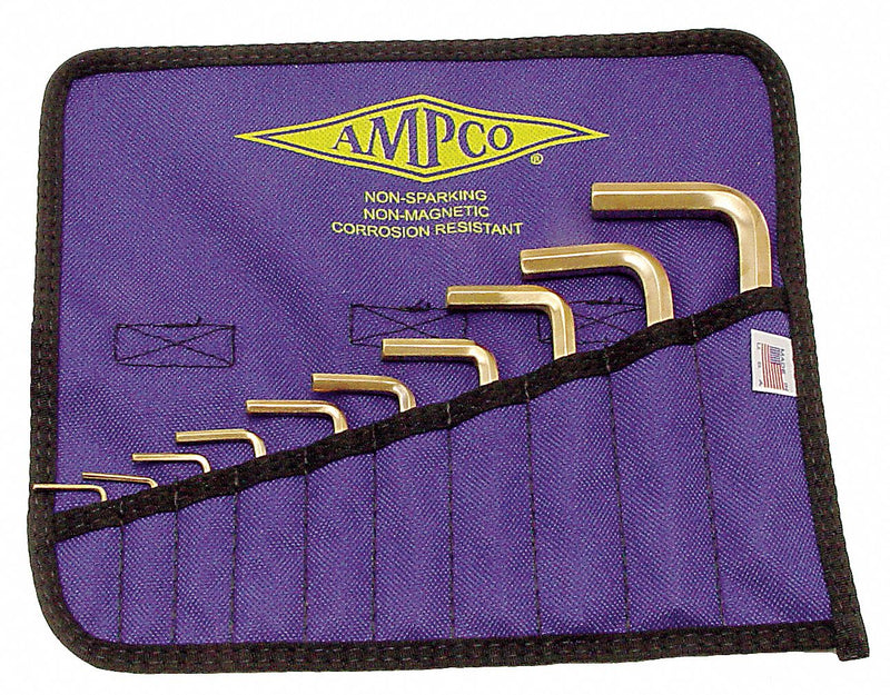 Ampco Short L-Shaped Metric Satin Hex Key Set, Number of Pieces: 10 - M-42M