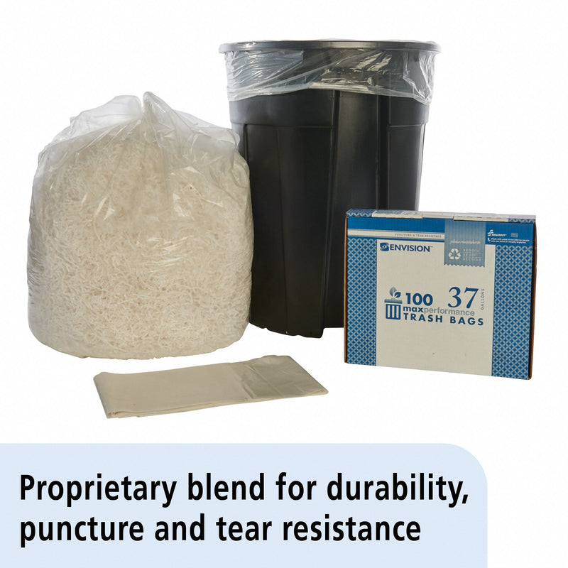 AbilityOne Trash Bag, 37 gal., LLDPE, Flat Pack, Clear, PK 100 - 8105-00-579-8451