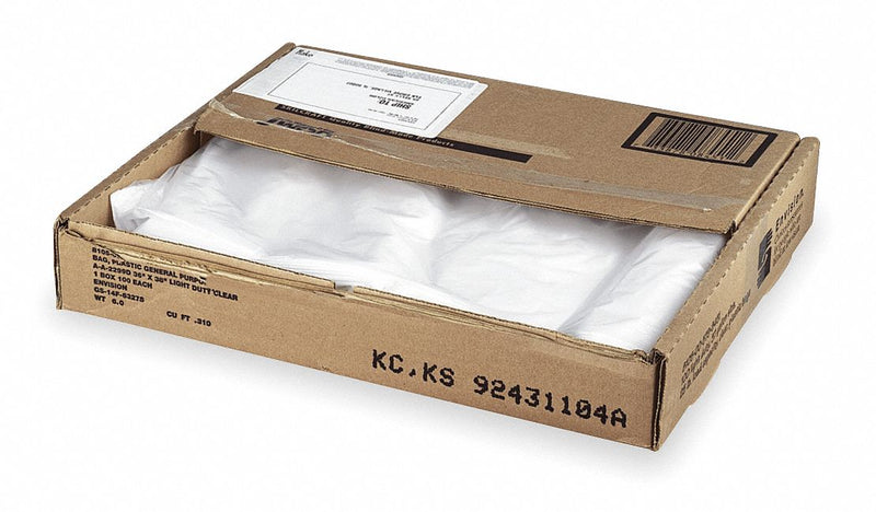 AbilityOne Trash Bag, 37 gal., LLDPE, Flat Pack, Clear, PK 100 - 8105-00-579-8451
