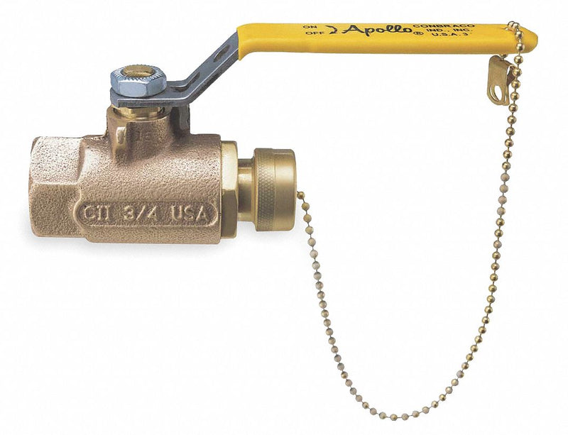 Apollo Ball Valve, Bronze B584, Inline, 2-Piece, Pipe Size 3/4 in, Connection Type FNPT x Hose Cap - 70104HC