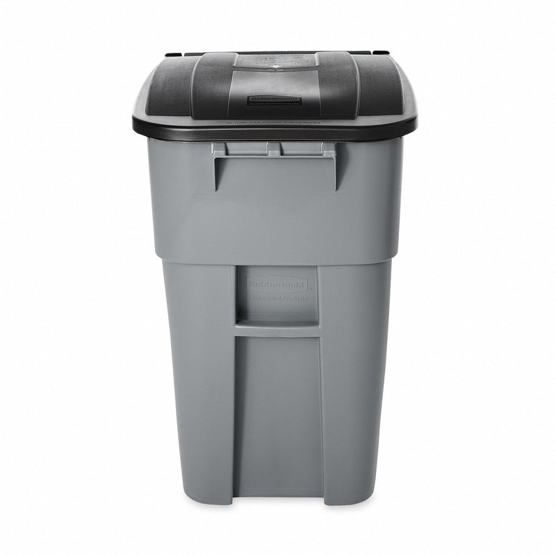 Rubbermaid 50 gal Rectangular Rollout Trash Can, Plastic, Gray - FG9W2700GRAY