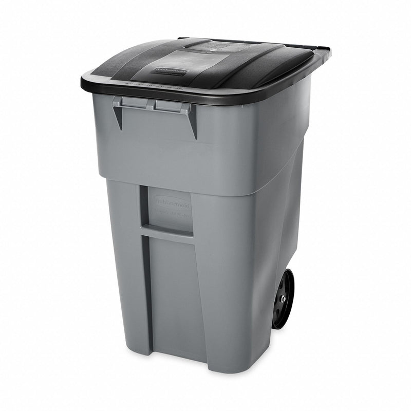 Rubbermaid 50 gal Rectangular Rollout Trash Can, Plastic, Gray - FG9W2700GRAY
