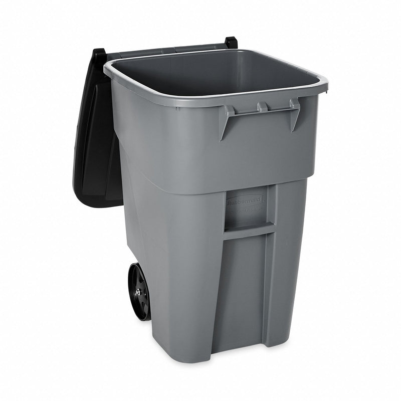 Rubbermaid 50 gal Rectangular Rollout Trash Can, Plastic, Gray - FG9W2700GRAY