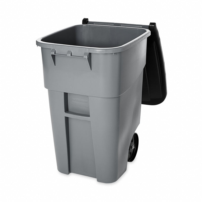 Rubbermaid 50 gal Rectangular Rollout Trash Can, Plastic, Gray - FG9W2700GRAY