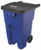 Rubbermaid 50 gal Rectangular Rollout Trash Can, Plastic, Blue - FG9W2700BLUE