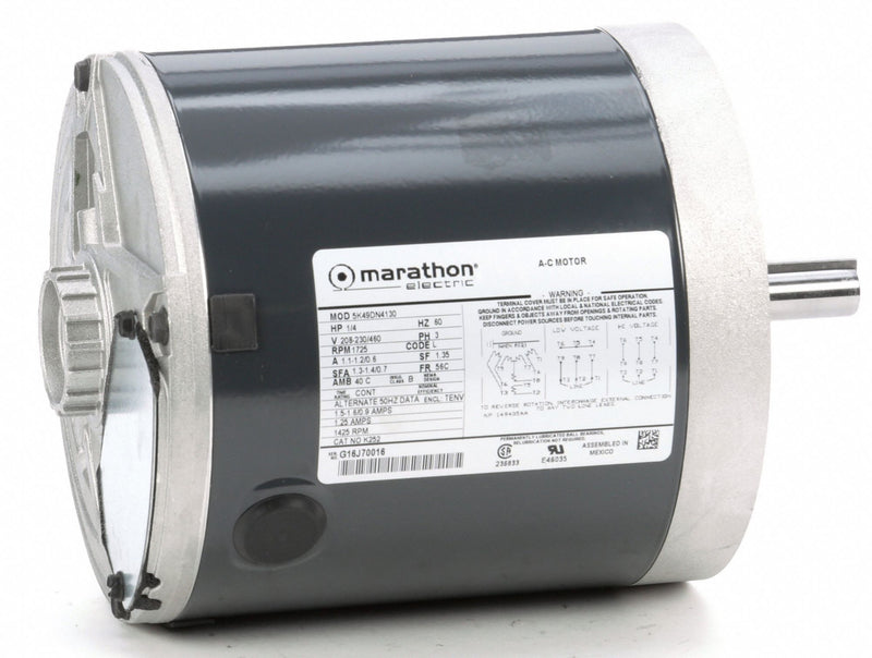 Marathon Motors 1/4 HP, General Purpose Motor, 3-Phase, 1725 Nameplate RPM, 208-230/460 Voltage, 56C Frame - 5K49DN4130
