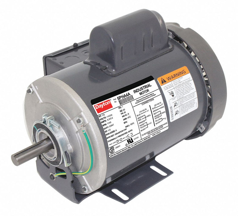 Dayton 1/3 HP, General Purpose Motor, Capacitor-Start, 1140 Nameplate RPM, 115/230 Voltage, 56 Frame - 5PHA4A