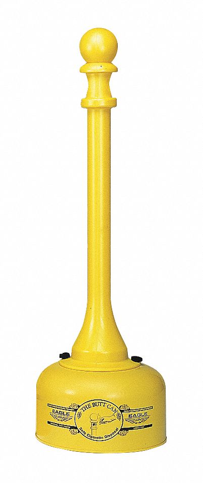 Eagle 2 gal Cigarette Receptacle, 35 in Height, 11 in Base Dia., Metal, Yellow - 1202