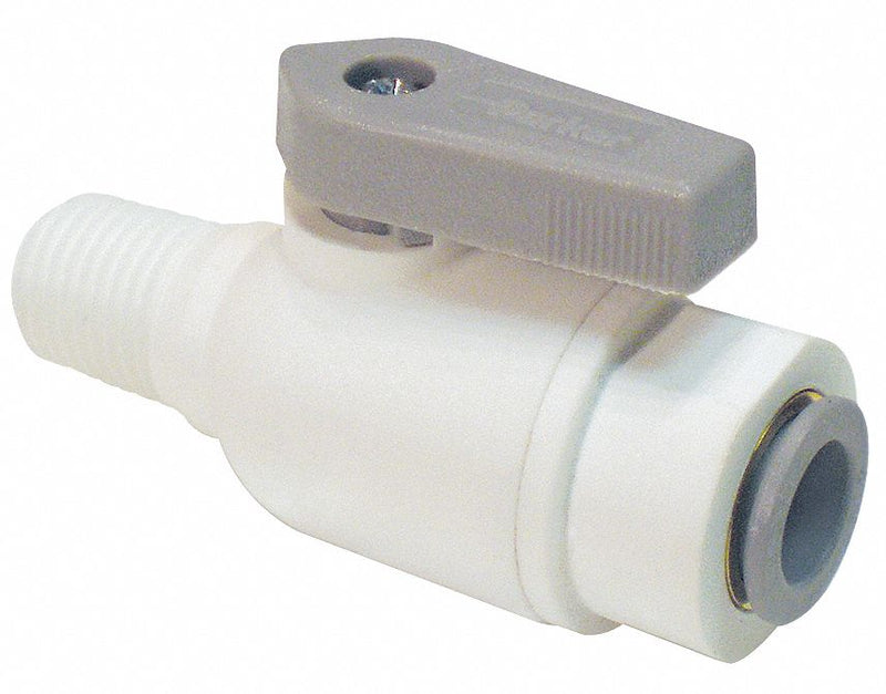 Parker Ball Valve, Polypropylene, Inline, 2-Piece, Pipe Size 1/4 in, Tube Size 1/4 in - LFPP4VMC4