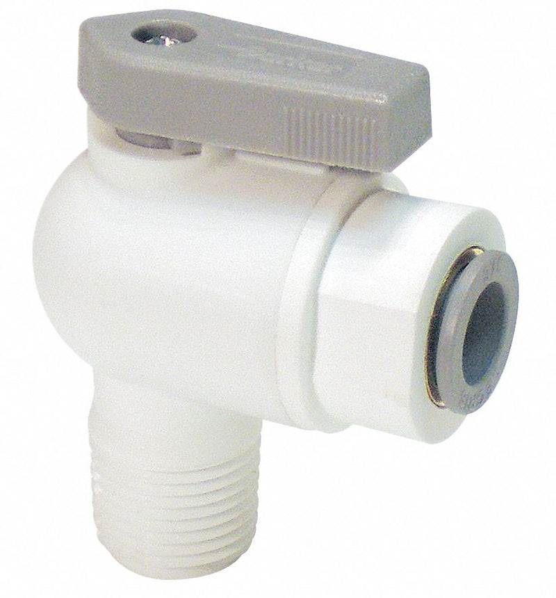 Parker Ball Valve, Polypropylene, Angle, 2-Piece, Pipe Size 1/2 in, Tube Size 3/8 in - LFPP6VME8
