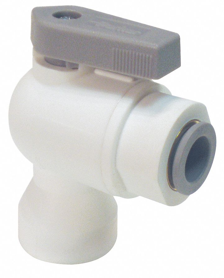 Parker Ball Valve, Polypropylene, Angle, 2-Piece, Pipe Size 1/4 in, Tube Size 3/8 in - LFPP6VFE4