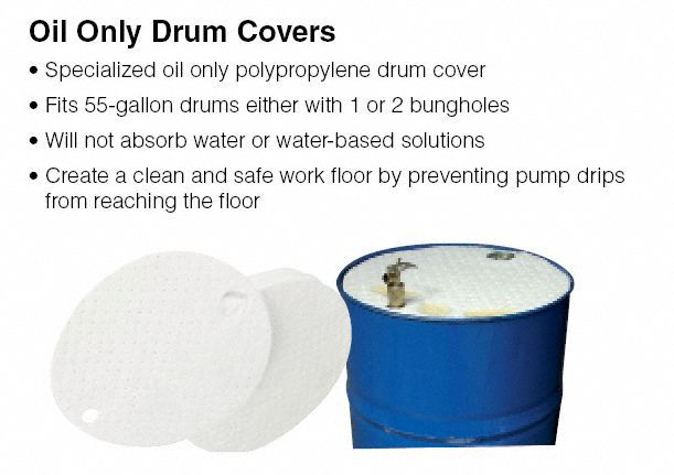 Brady 22 in dia Drum Top Absorbent Pad, Fluids Absorbed: Oil-Based Liquids, Light, 6 gal, 25 PK - DTO25