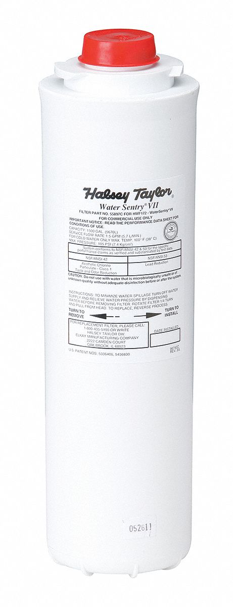 Halsey Taylor Replacement Filter Cartridge, For Use With Halsey Taylor Water Coolers with 1/4 in Tubing - 55897C