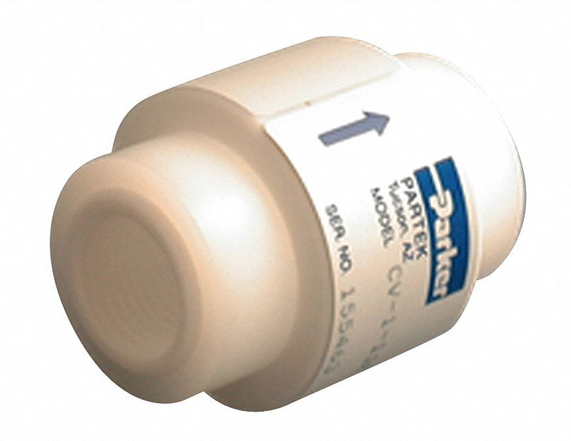 Parker Check Valve, 1/4 in, Single, Inline, PTFE, FNPT x FNPT - CV-1-1144