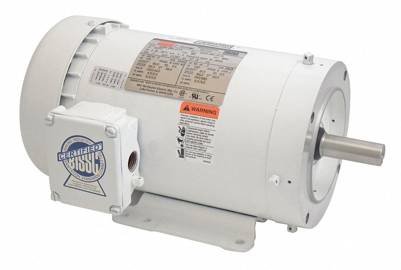 Dayton 2 HP Washdown Motor,3-Phase,3505 Nameplate RPM,230/460 Voltage,Frame 145TC - 5XAT3BG