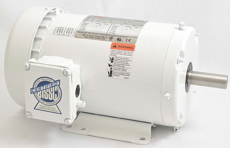 Dayton 1 HP Washdown Motor,3-Phase,1750 Nameplate RPM,230/460 Voltage,Frame 143T - 5XAT8