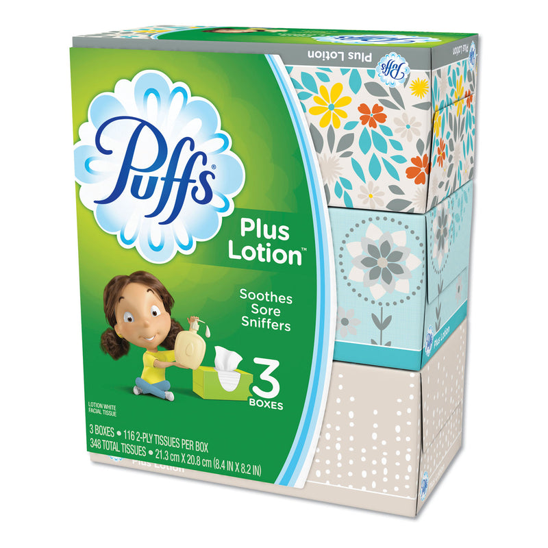 Puffs Plus Lotion Facial Tissue, 2-Ply, White, 116 Sheets/Box, 3 Boxes/Pack, 8 Packs/Carton - PGC82086CT