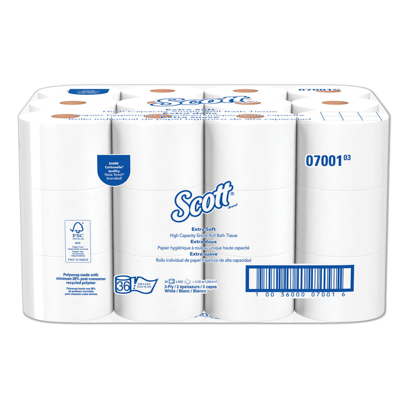 Scott Essential Extra Soft Coreless Standard Roll Bath Tissue, Septic Safe, 2-Ply, White, 800 Sheets/Roll, 36 Rolls/Carton - KCC07001