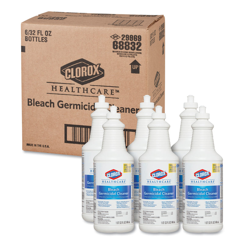 Clorox Healthcare Bleach Germicidal Cleaner, 32 Oz Pull-Top Bottle, 6/Carton - CLO68832