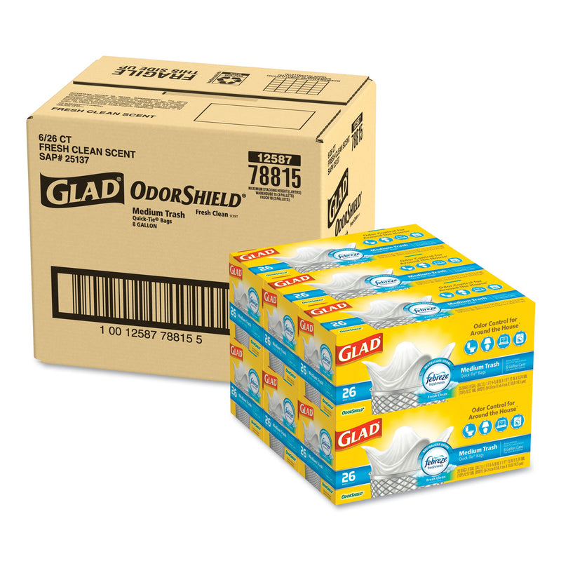 Glad Odorshield Medium Quick-Tie Trash Bags, 8 Gal, 0.57 Mil, 21.63