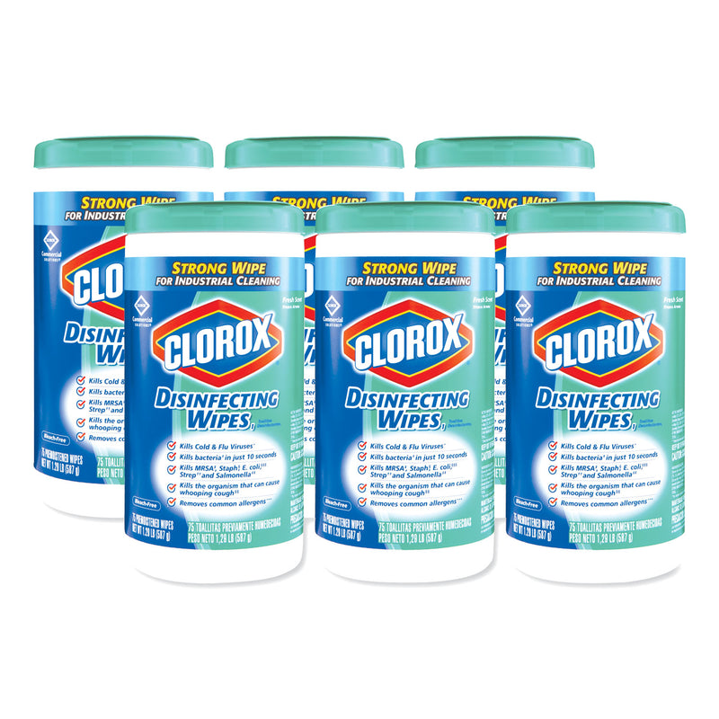 Clorox Disinfecting Wipes, 7 X 8, Fresh Scent, 75/Canister, 6/Carton - CLO15949CT