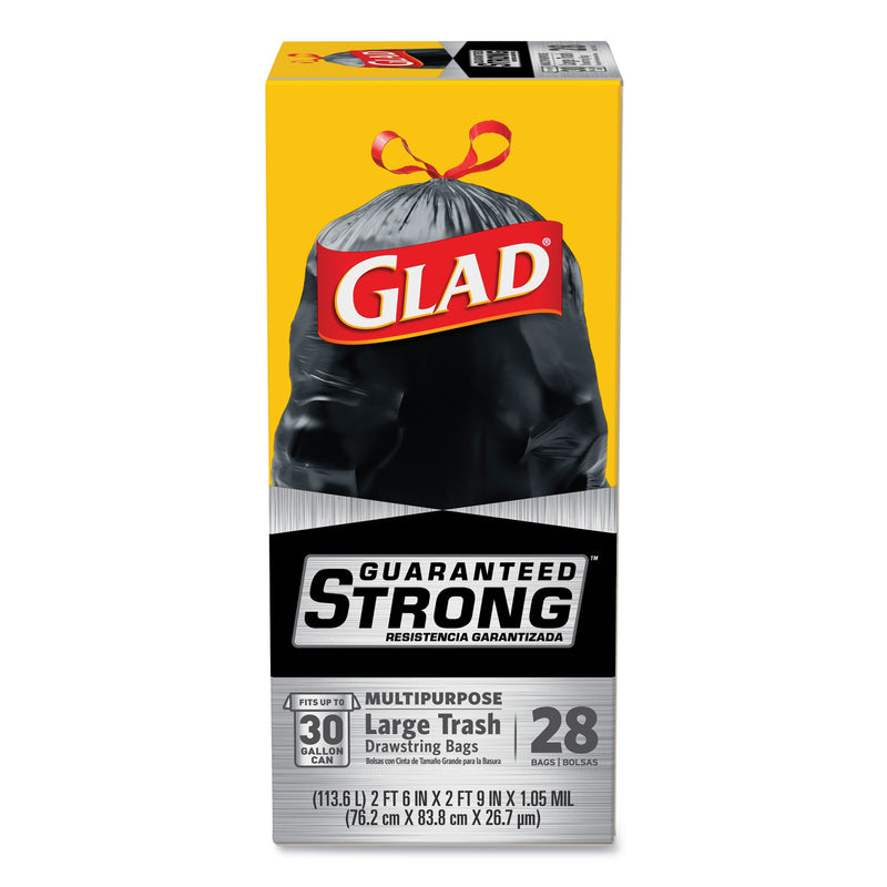 Glad Drawstring Large Trash Bags, 30 gal, 1.05 mil, 30 x 33, Black, 90/Carton