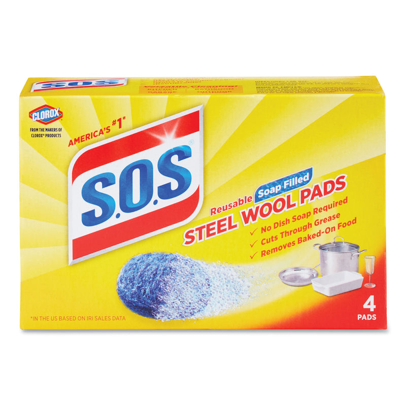 S.O.S Steel Wool Soap Pad, 4/Box, 24 Boxes/Carton - CLO98041