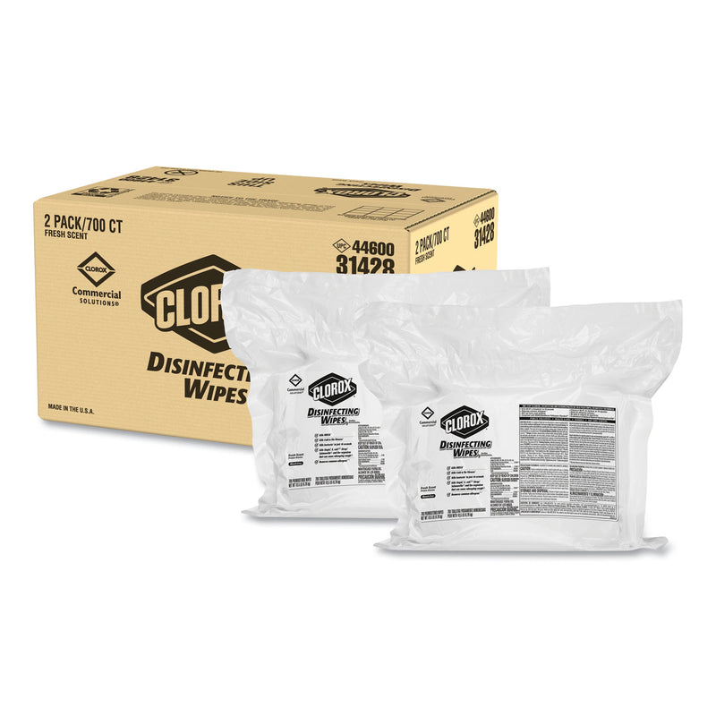 Clorox Disinfecting Wipes, Fresh Scent, 7 X 8, 700/Bag Refill, 2/Carton - CLO31428