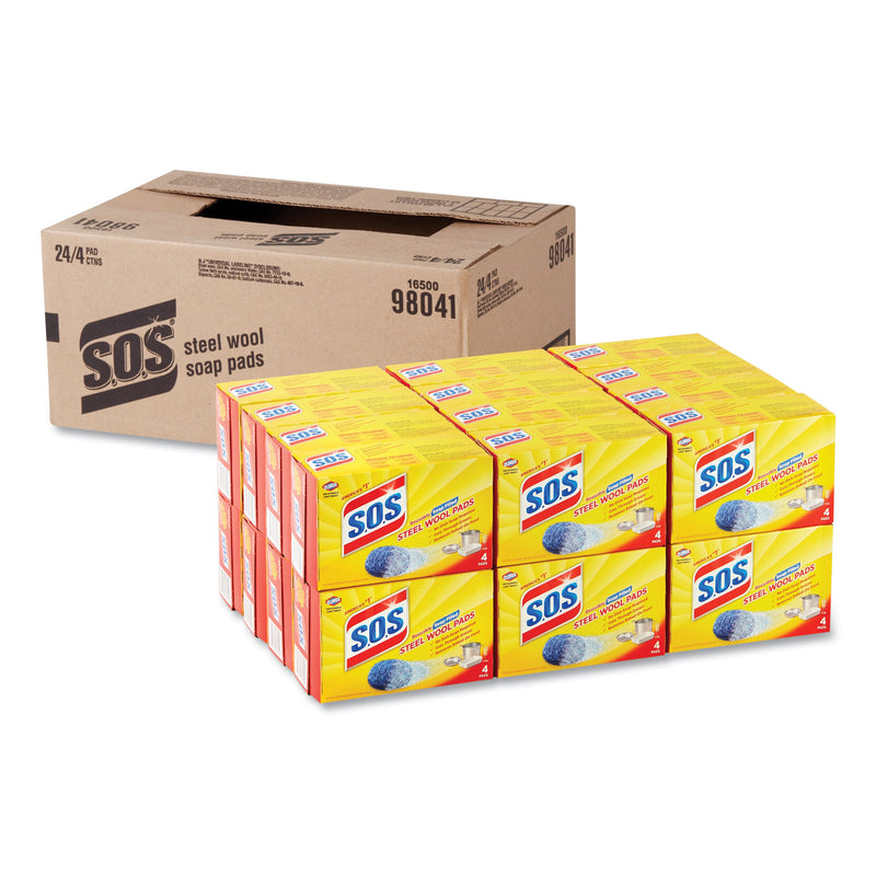 S.O.S Steel Wool Soap Pad, 4/Box, 24 Boxes/Carton - CLO98041