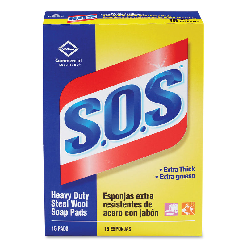 S.O.S Steel Wool Soap Pad, 15 Pads/Box, 12 Boxes/Carton - CLO88320CT