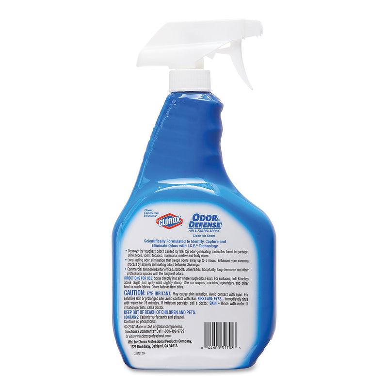 Clorox Commercial Solutions Odor Defense Air/Fabric Spray, Clean Air, 32 Oz Bottle, 9/Carton - CLO31708