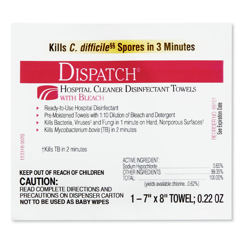 Clorox Healthcare Dispatch Cleaner Disinfectant Towels With Bleach, 7 X 8, 50/Box, 6 Boxes/Carton - CLO69101