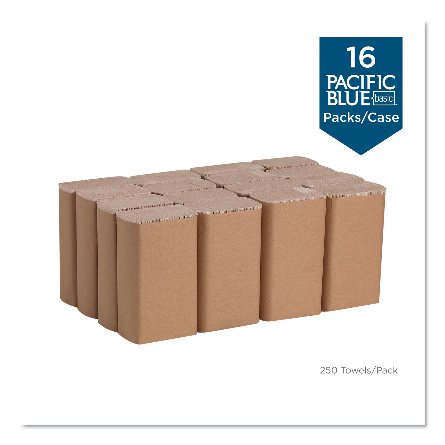 Georgia-Pacific Pacific Blue Basic M-Fold Paper Towels, 9.2 X 9.4, Brown, 250/Pack, 16 Packs/Carton - GPC23304
