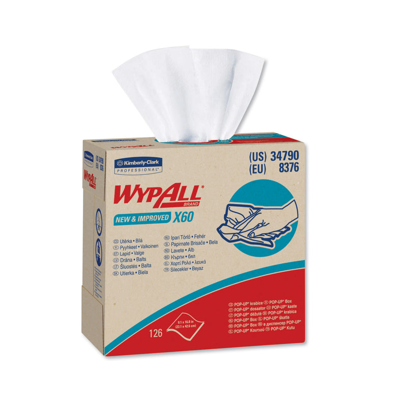 Wypall X60 Cloths, Pop-Up Box, White, 9 1/8 X 16 7/8, 126/Box, 10 Boxes/Carton - KCC34790CT