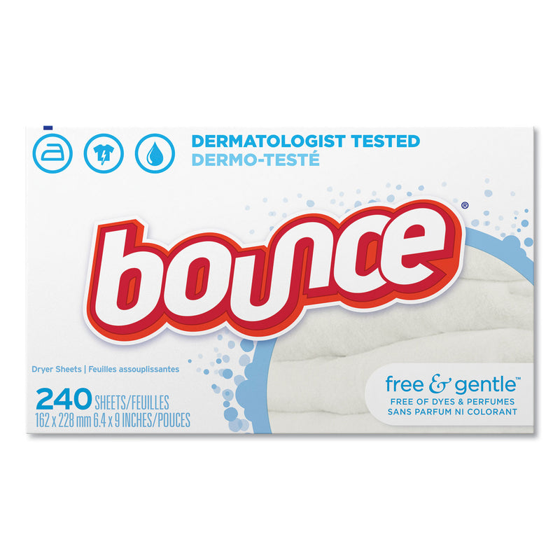 Bounce Free & Gentle Fabric Softener Dryer Sheets, Unscented, 240/Box, 6 Box/Carton - PGC24684