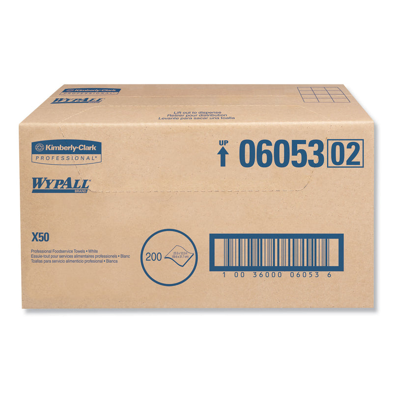 Wypall X50 Foodservice Towels, 1/4 Fold, 23 1/2 X 12 1/2, White, 200/Carton - KCC06053
