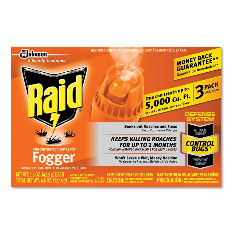 Raid Concentrated Deep Reach Fogger, 1.5 Oz Aerosol Can, 3/Pack, 12 Packs/Carton - SJN305690
