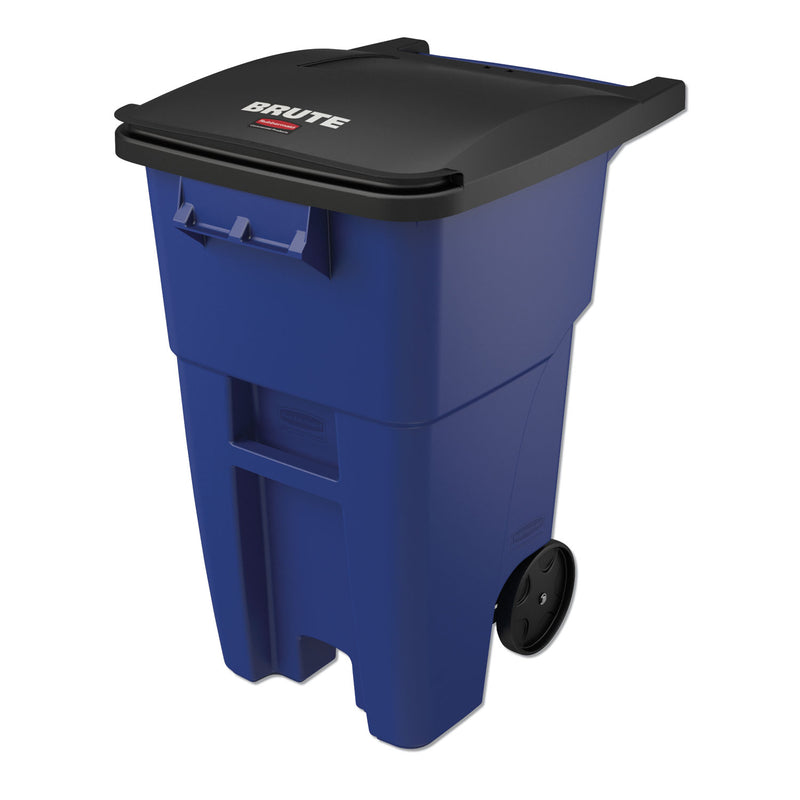 Rubbermaid Brute Rollout Container, Square, Plastic, 50 Gal, Blue - RCP9W27BLU
