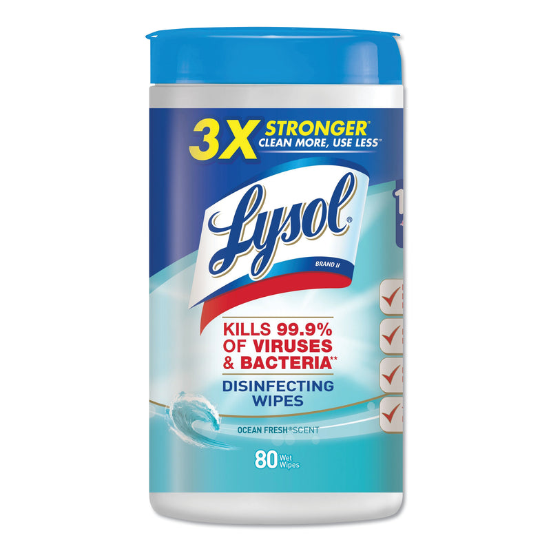 Lysol Disinfecting Wipes, 7 X 8, Ocean Fresh, 80 Wipes/Canister, 6 Canisters/Carton - RAC77925CT