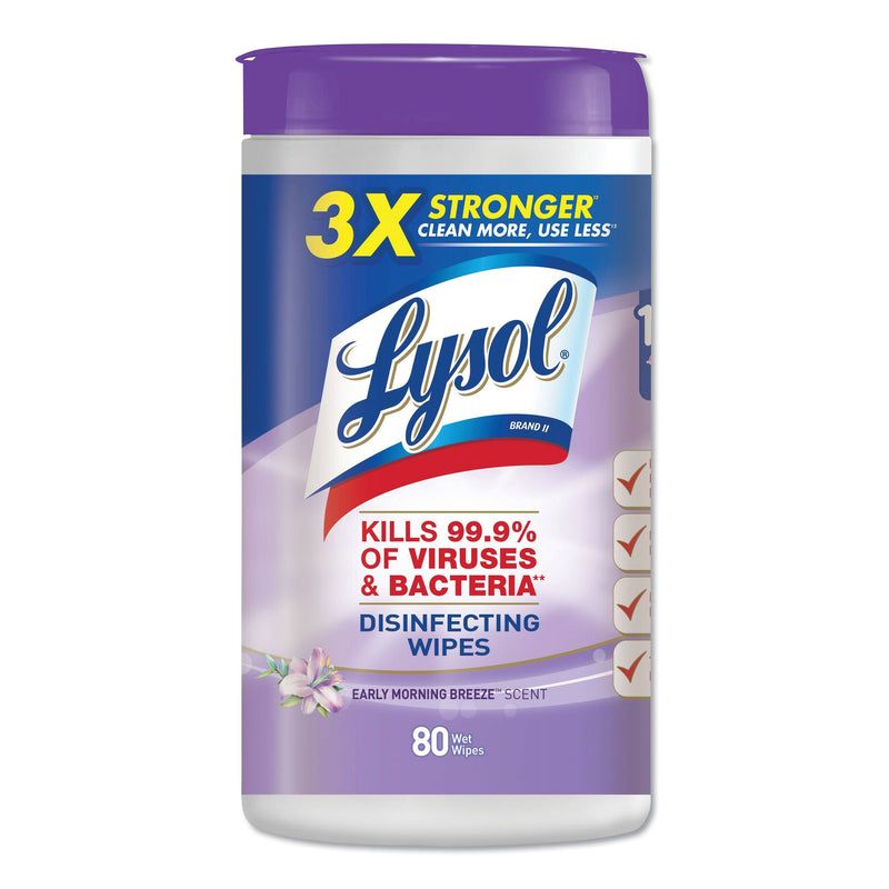 Lysol Disinfecting Wipes, 7 X 8, Early Morning Breeze, 80 Wipes/Canister, 6 Canisters/Carton - RAC89347CT