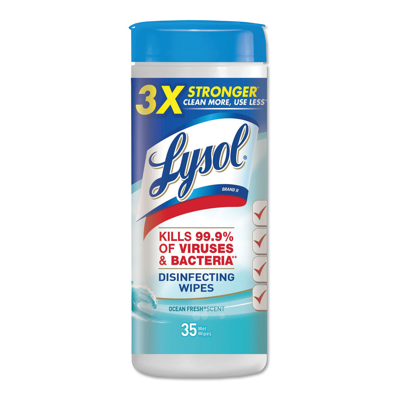 Lysol Disinfecting Wipes, 7 X 8, Ocean Fresh, 35 Wipes/Canister, 12 Canisters/Carton - RAC81146