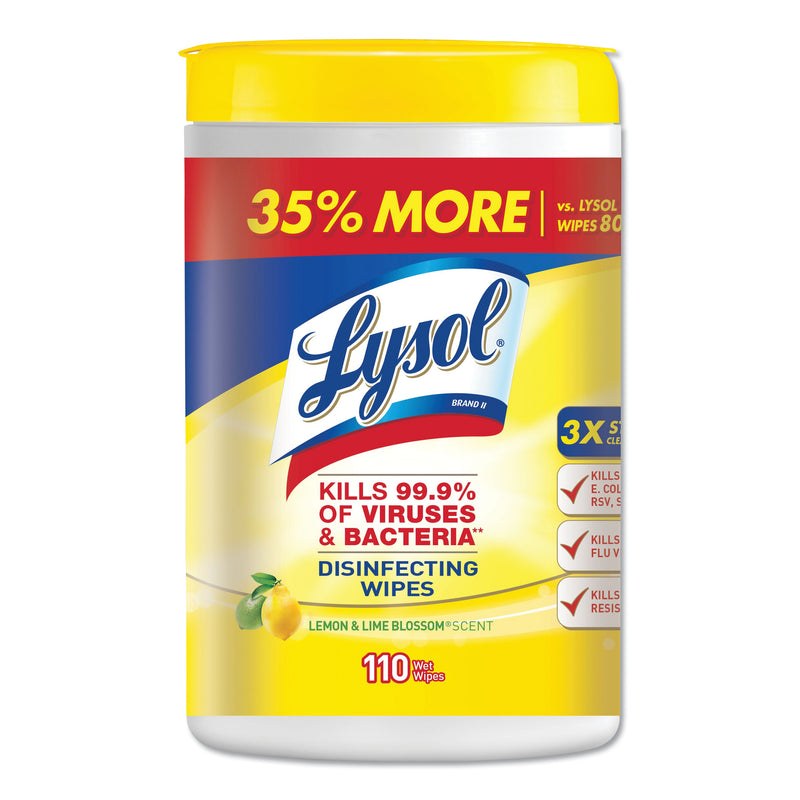 Lysol Disinfecting Wipes, 7 X 8, Lemon And Lime Blossom, 110 Wipes/Canister, 6 Canisters/Carton - RAC78849