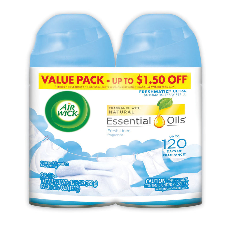 Air Wick Freshmatic Ultra Spray Refill, Fresh Linen, Aerosol, 5.89 Oz, 2/Pack, 3 Packs/Carton - RAC93045